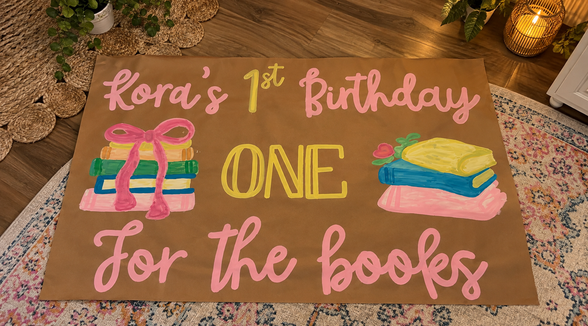 Custom Hand-Painted 1st Birthday Book Themed Banner